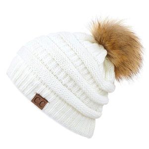 NWT Ivory Knit Hat with Pom